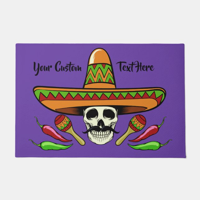 Mexican Skull custom text & colour door mats (Front)