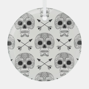 Mexican Skull Day of Dead Glass Ornament