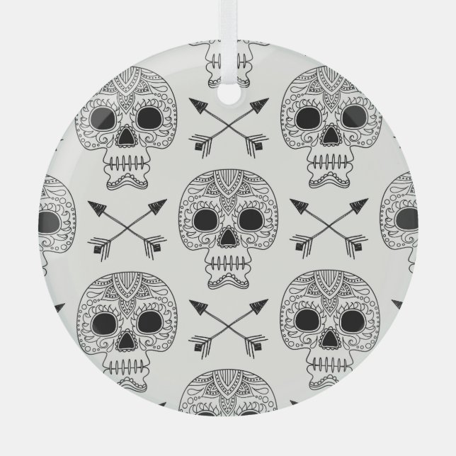 Mexican Skull Day of Dead Glass Ornament (Front)