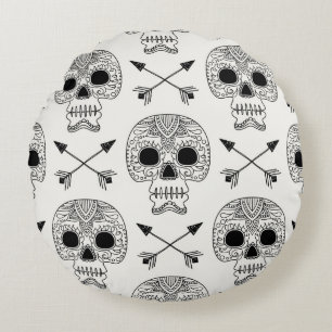 Mexican Skull Day of Dead Round Pillow