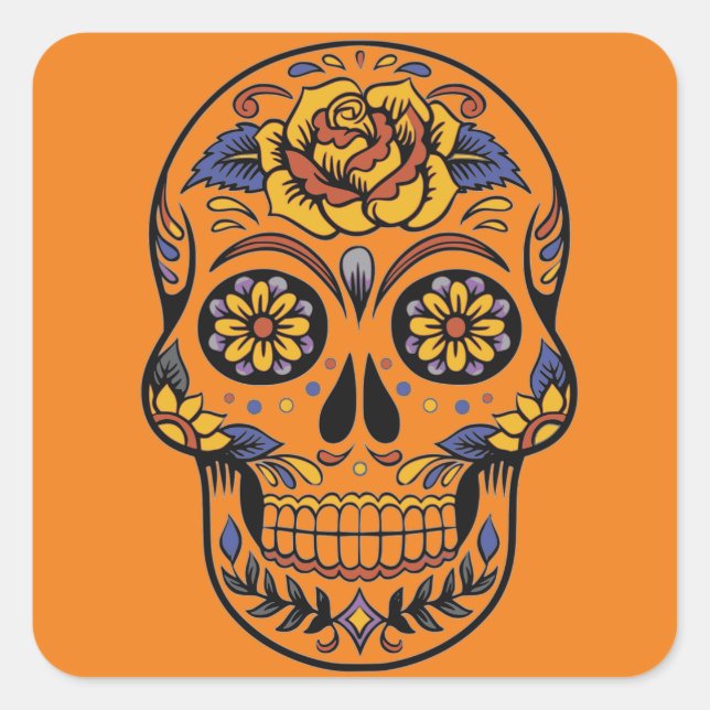 Mexican skull day of the dead square sticker (Front)
