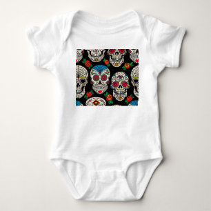 Mexican Skulls & Roses: Vintage Design Baby Bodysuit