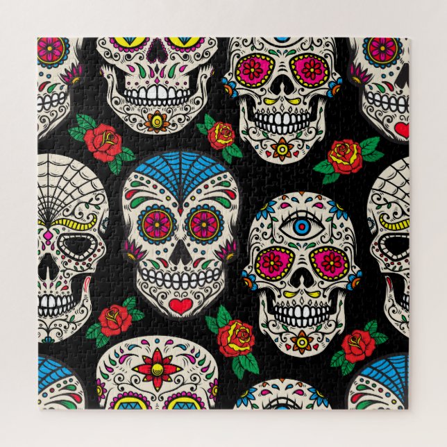 Mexican Skulls & Roses: Vintage Design Jigsaw Puzzle (Vertical)