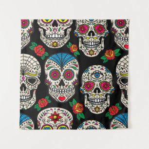 Mexican Skulls & Roses: Vintage Design Tapestry