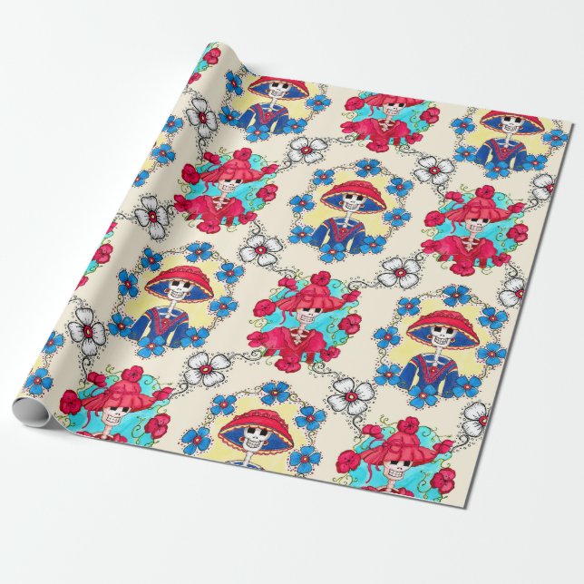 Mexican Skulls Wrapping Paper (Unrolled)