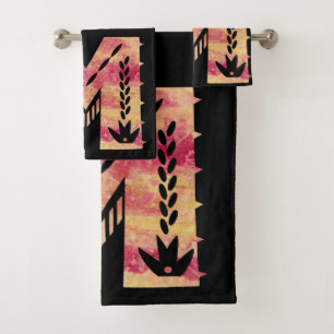 MEXICAN SKY -M- red orange damask Bath Towel Set