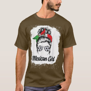 Mexican Soccer Girl Messy Bun Flag Mexico Pride Wo T-Shirt