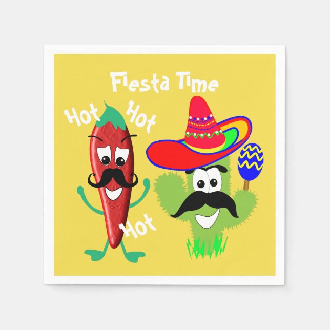 Mexican Sombrero Cactus Chilli Pepper Fiesta Party Napkin (Front)
