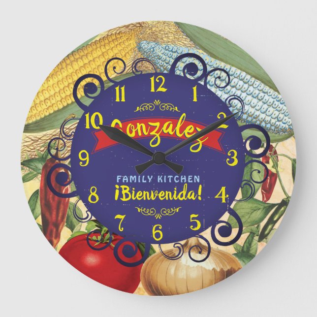 Mexican southwestern foods personalized kitchen large clock (Front)