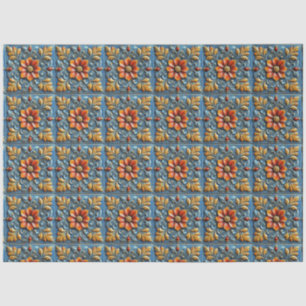 Mexican Spanish Floral Orange Blue Tile Pattern Tissue Paper