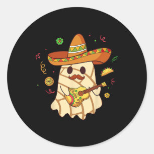 Mexican Spooky Ghost Play Guitar Conchas Pan Dulce Classic Round Sticker