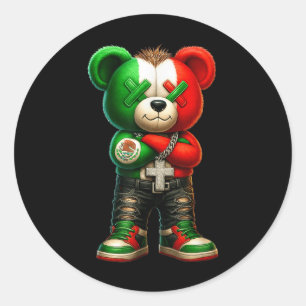 Mexican Street Bear Art Classic Round Sticker