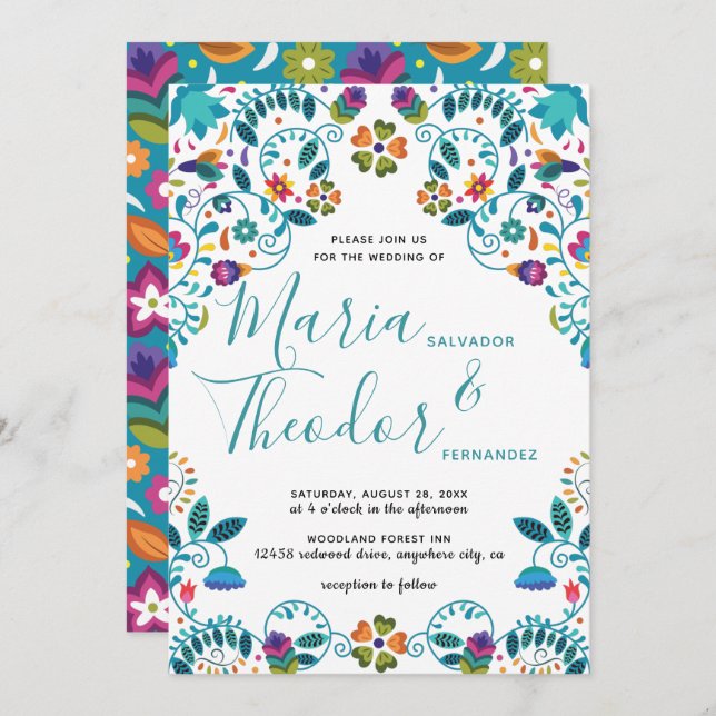 Mexican Style Floral Pattern Luxury Wedding Invitation (Front/Back)