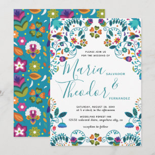 Mexican Style Floral Pattern Luxury Wedding Invitation
