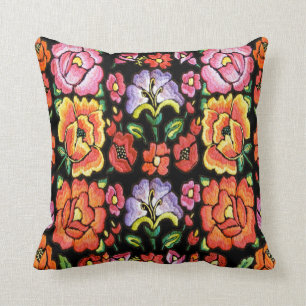 Mexican style flowers,edit background colour throw pillow