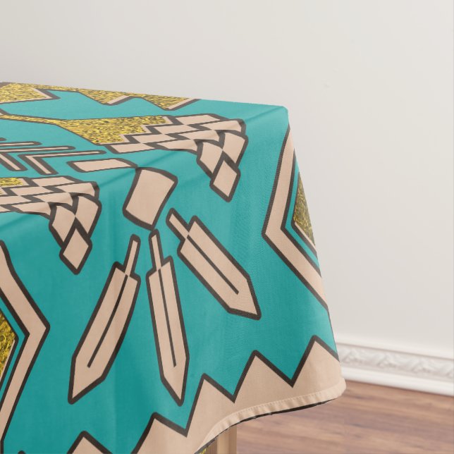 Mexican Style pattern - teal, gold and earthy colo Tablecloth (In Situ)