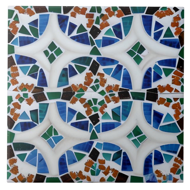 Mexican Style Simulate Mosaic Red White Blue Green Tile (Front)