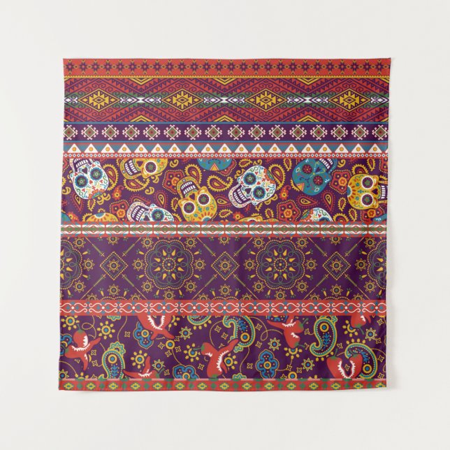 Mexican style traditional fabric patchwork abstrac tapestry (Front)