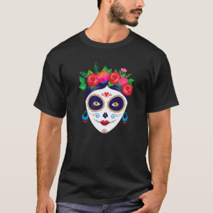 Mexican Sugar Colour Skull Girl Halloween Dia De L T-Shirt