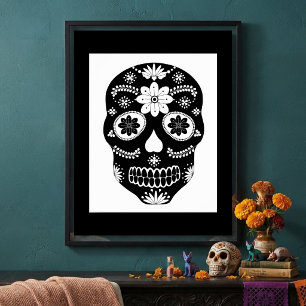 Mexican Sugar Skull 2 Black And White Poster