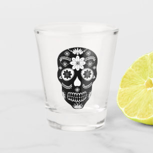 Mexican Sugar Skull 2 Black And White Shot Glass