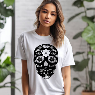 Mexican Sugar Skull 2 Black And White T-Shirt