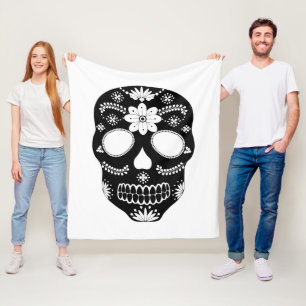 Mexican Sugar Skull Black And White Fleece Blanke Blanket