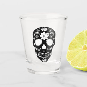 Mexican Sugar Skull Black And White Shot Glass