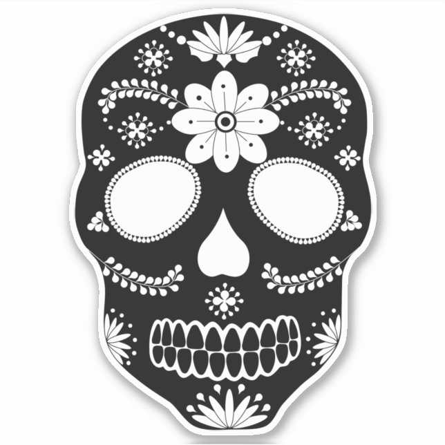 Mexican Sugar Skull Black And White Sticker (Front)