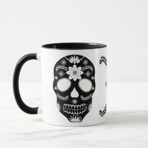Mexican Sugar Skull Black And White With Name Mug