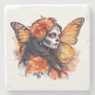 Mexican Sugar Skull Calavera Catrina Stone Coaster
