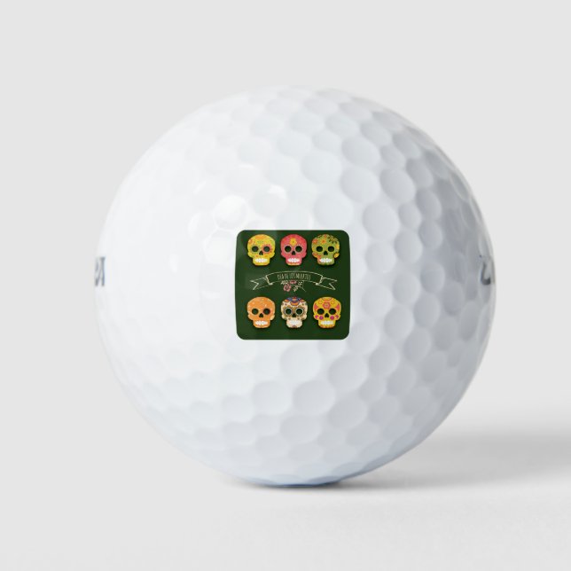 Mexican Sugar Skull Colourful Set Golf Balls (Front)