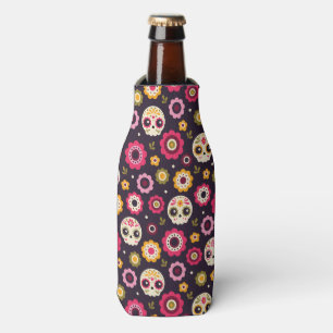 Mexican Sugar Skull Floral Pattern Bottle Cooler