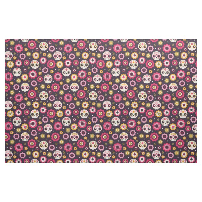 Mexican Sugar Skull Floral Pattern Fabric (Fat Quarter)