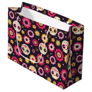 Mexican Sugar Skull Floral Pattern Large Gift Bag