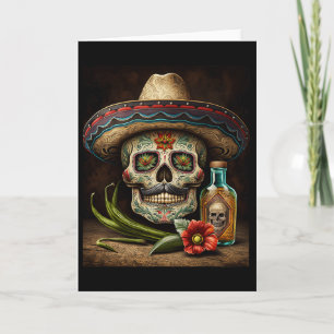 Mexican Sugar Skull Tequila Sombrero Cinco De Mayo Card