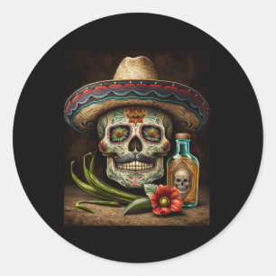 Mexican Sugar Skull Tequila Sombrero Cinco De Mayo Classic Round Sticker