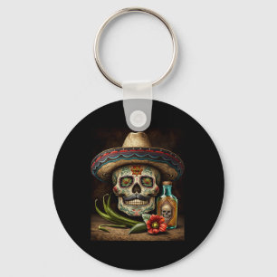 Mexican Sugar Skull Tequila Sombrero Cinco De Mayo Keychain