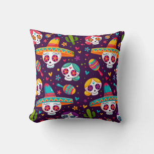 Mexican Sugar Skulls Throw Pillow
