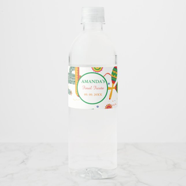 Mexican Taco Bout Love Final Fiesta Bridal Shower  Water Bottle Label (Front)