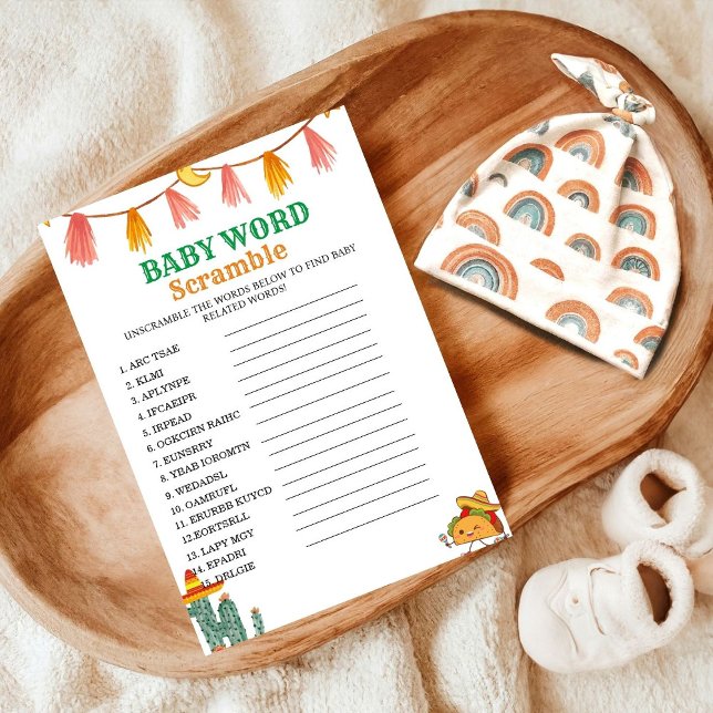 Mexican Taco word scramble baby shower game card (Creator Uploaded)