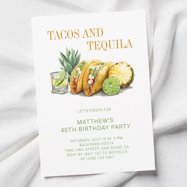 Mexican Tacos and Tequila 40th Birthday Party Invitation (Mexican Tacos and Tequila 40th Birthday Party Invitation)