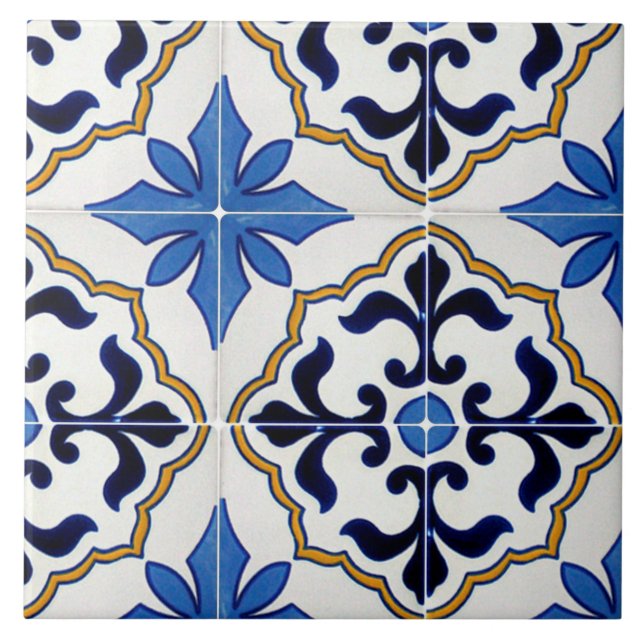Mexican Talavera Blue Pattern Ceramic Photo Tile (Front)