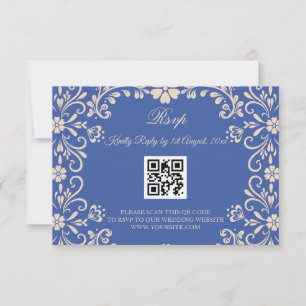 Mexican Talavera Blue Wedding QR RSVP Card