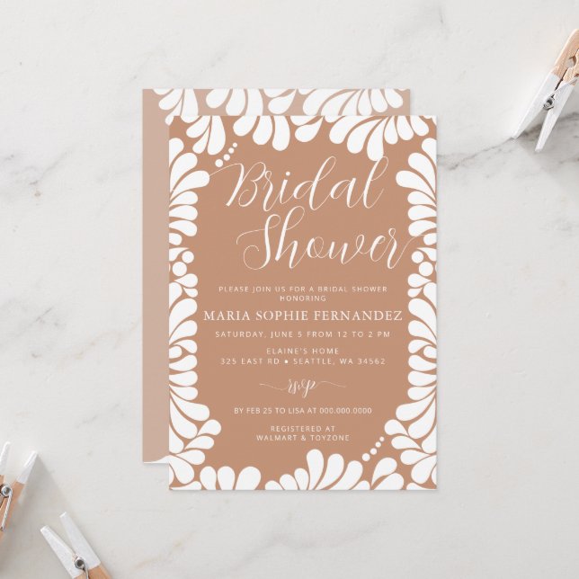 Mexican Talavera Boho Barro Bridal Shower Invitation (Front/Back In Situ)