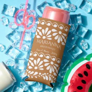 Mexican talavera bridesmaids gifts personalized seltzer can cooler