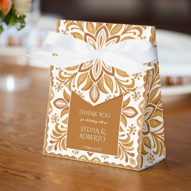 Mexican Talavera brown elegant wedding  Favor Box (Mexican Talavera wedding favors personalized terracotta  elegant Favor Boxes customized favor box)