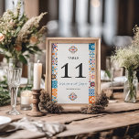 Mexican Talavera Colourful Floral Fiesta Wedding Table Number<br><div class="desc">This Mexican Talavera Colourful Floral Fiesta Wedding Table Number design features vibrant, symmetrical borders inspired by traditional Talavera patterns, with intricate geometric motifs running down both sides. The colour palette incorporates classic Talavera hues like cobalt blue, orange, and turquoise, echoing the ceramic artistry of Puebla, Mexico. The central space is...</div>