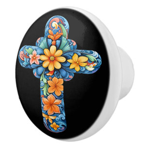Mexican Talavera Cross Ceramic Knob