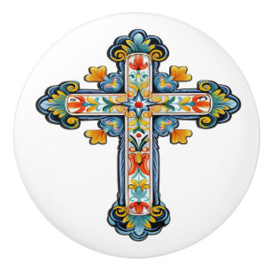 Mexican Talavera Cross Ceramic Knob